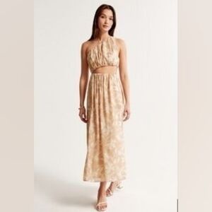 Abercrombie & Fitch Cream Floral One-Shoulder Cut-Out Midi Dress - Size XSP
